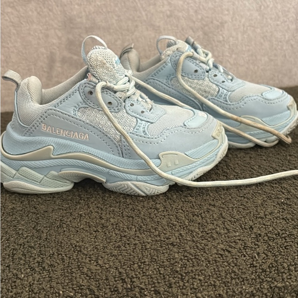 Kids Balenciaga Sky Blue Triple S Sneakers - Picture 2 of 4